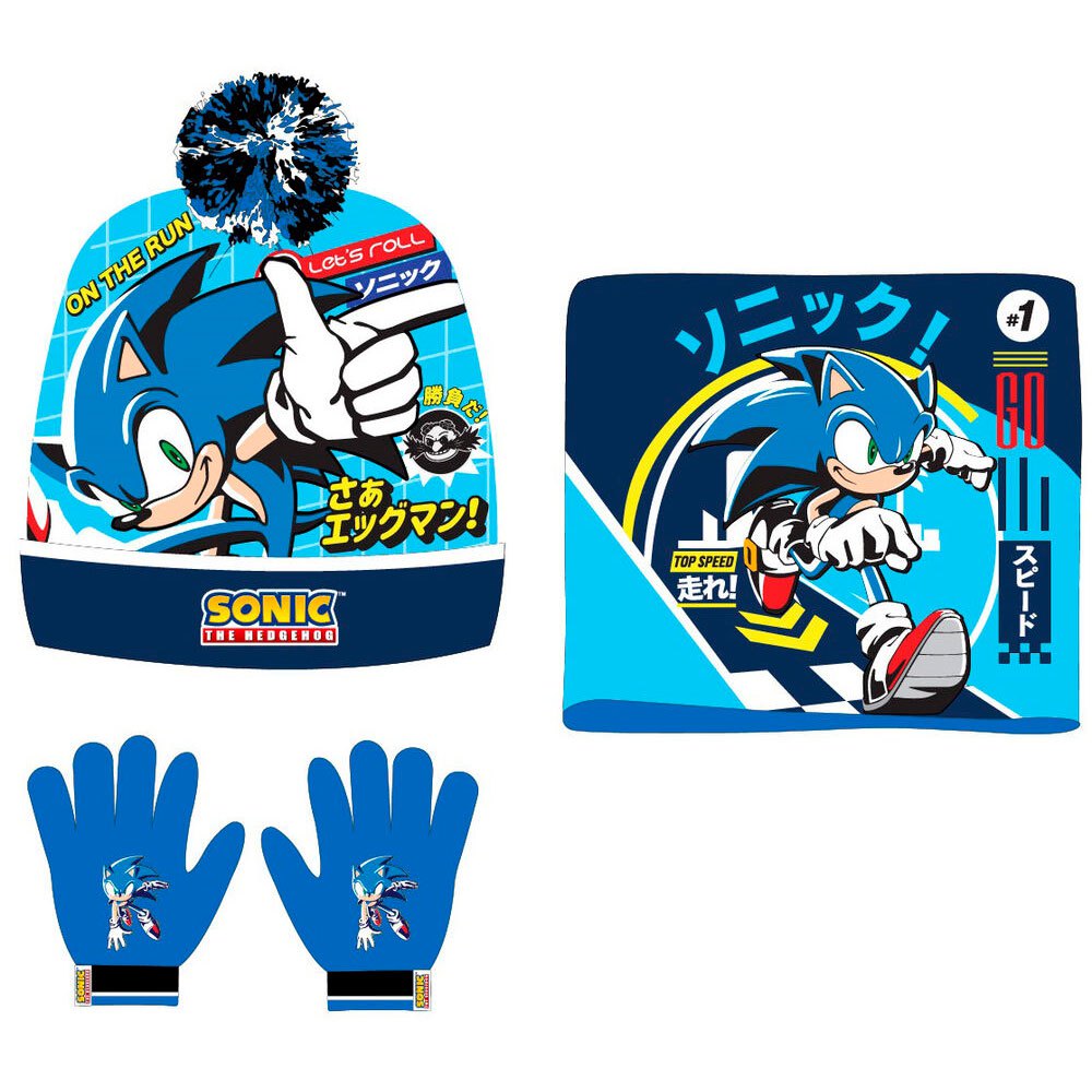 sega sonic hat and gloves bleu