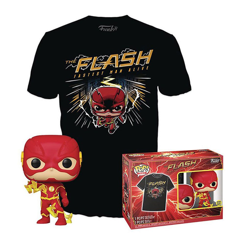 funko dc comics pop! & set the flash t-shirt+figure rouge l