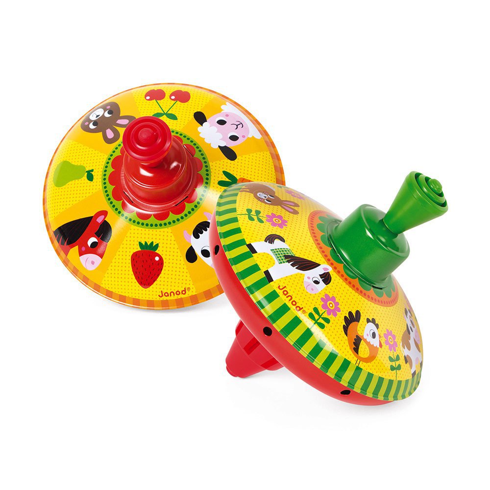 janod farm metal spinning top 2 assorted models multicolore 18 months-3 years