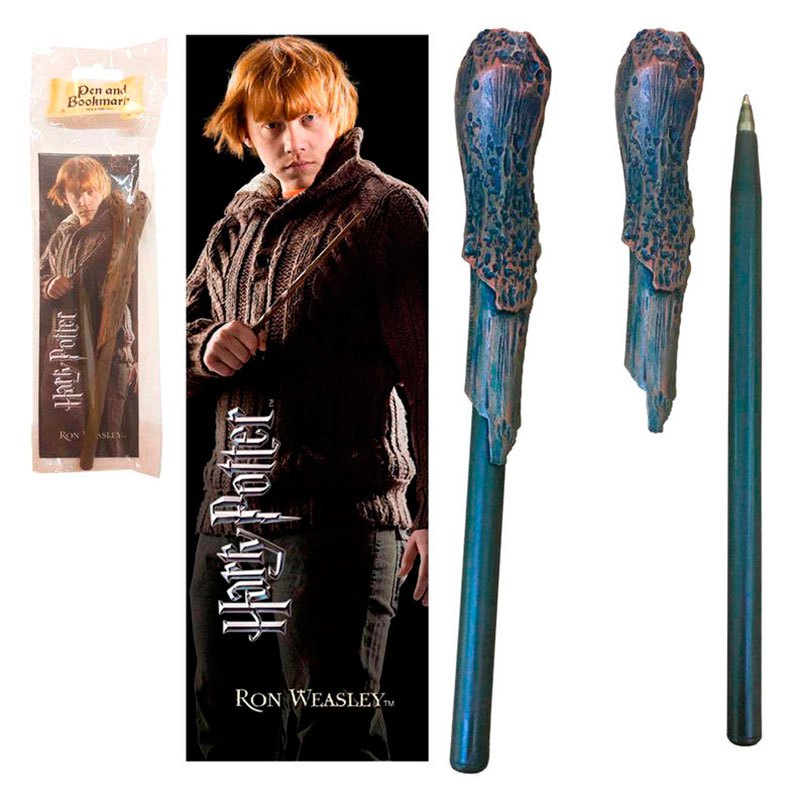 noble collection harry potter ron weasley wand pen+bookmark multicolore