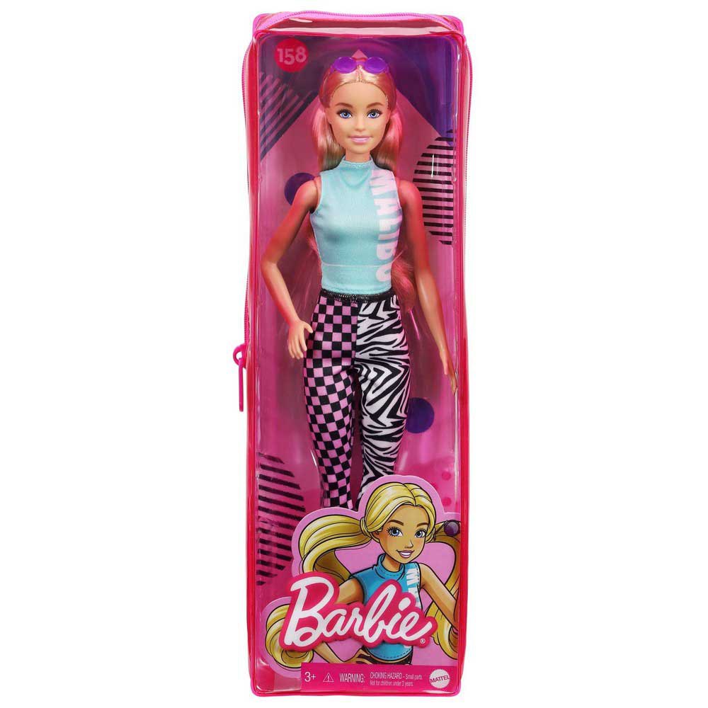 barbie blonde fashionista with malibu top. leggings with two prints. and fashion accessories multicolore