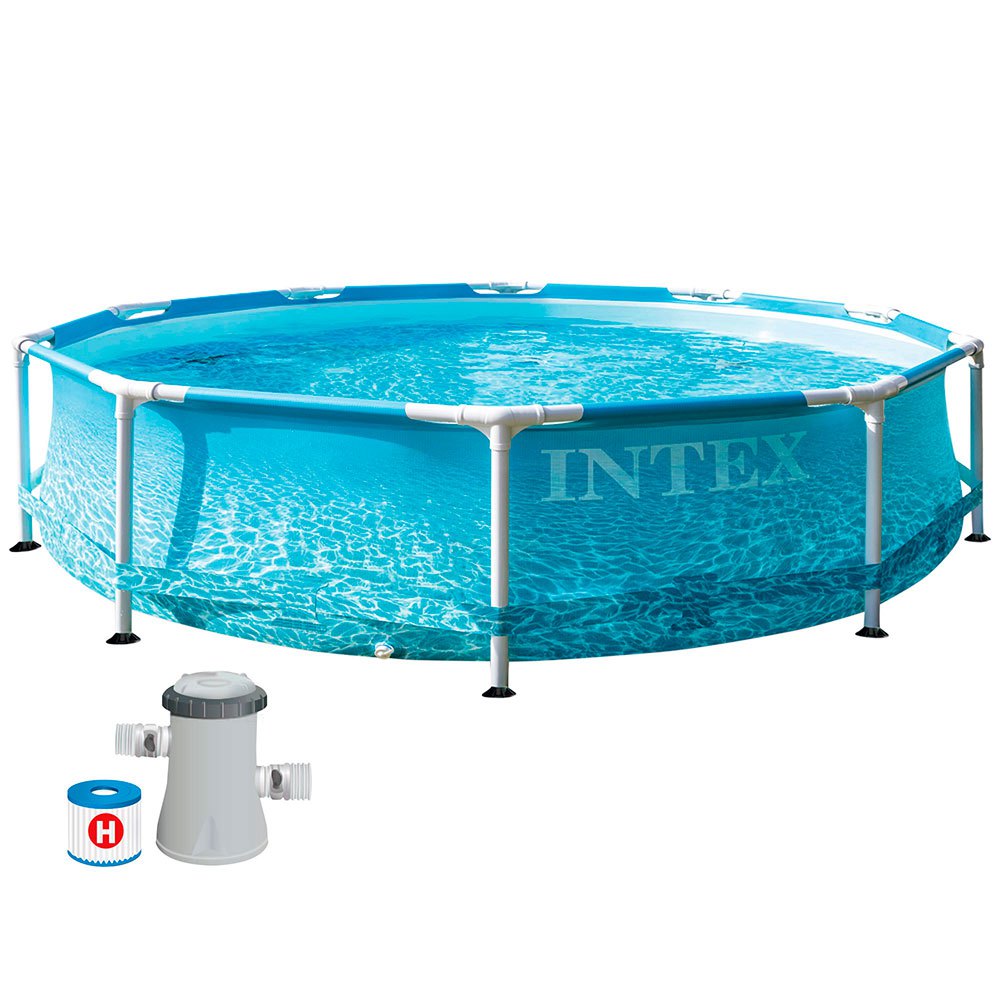 intex beachside metal frame with cartridge filter pump 305x76 cm pool bleu 305 x 76 cm