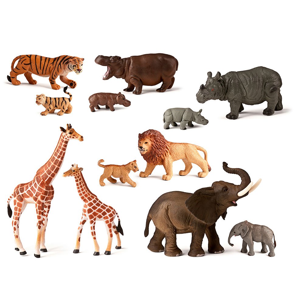 miniland figures of wild animals + babies 12 units multicolore