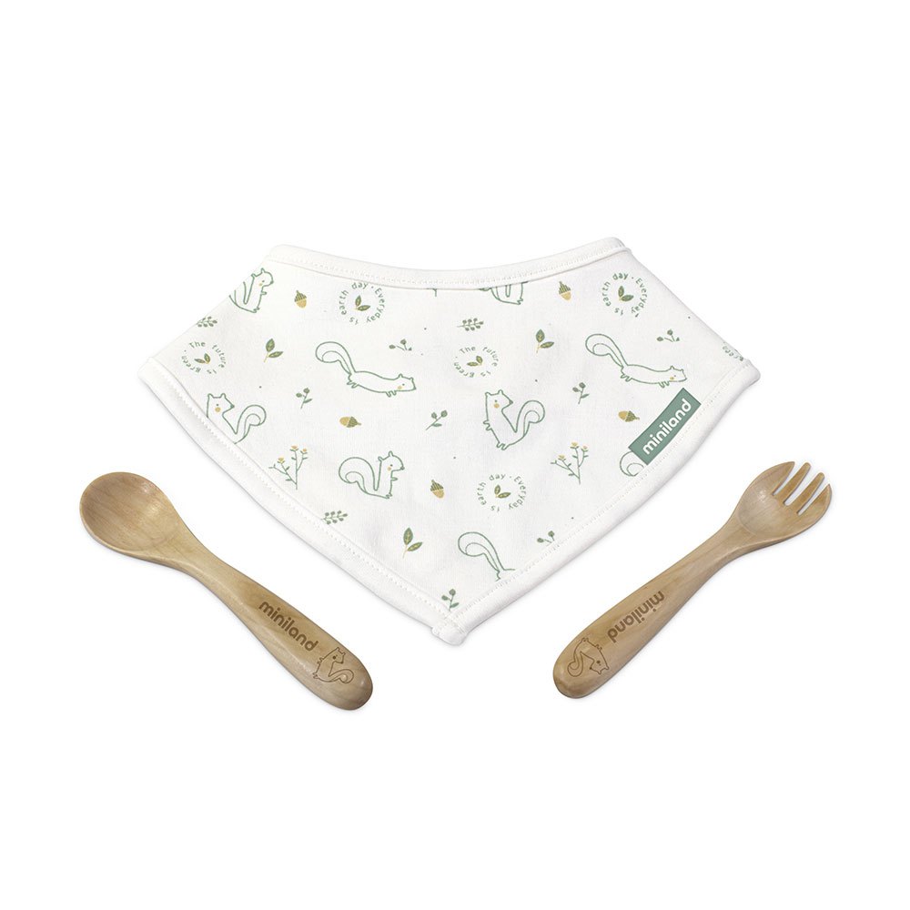 miniland set of cutlery and bandana natur picneat chip blanc