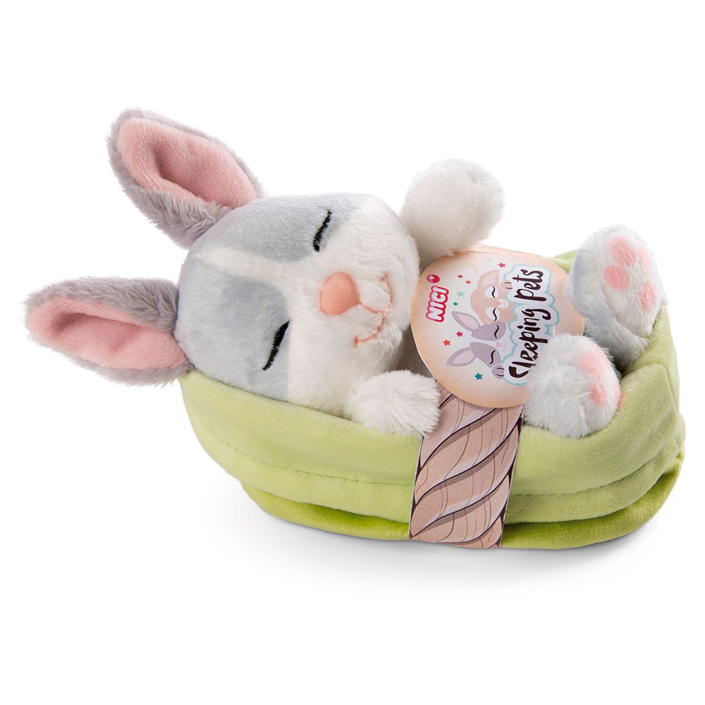 nici cuddly bunny grey 12 cm sleeping in basket teddy rose