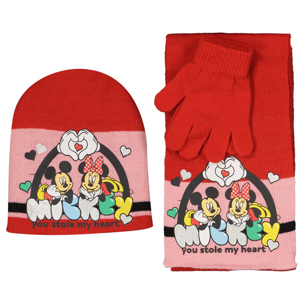 minnie mouse minnie hat + scarf + wool gloves rose