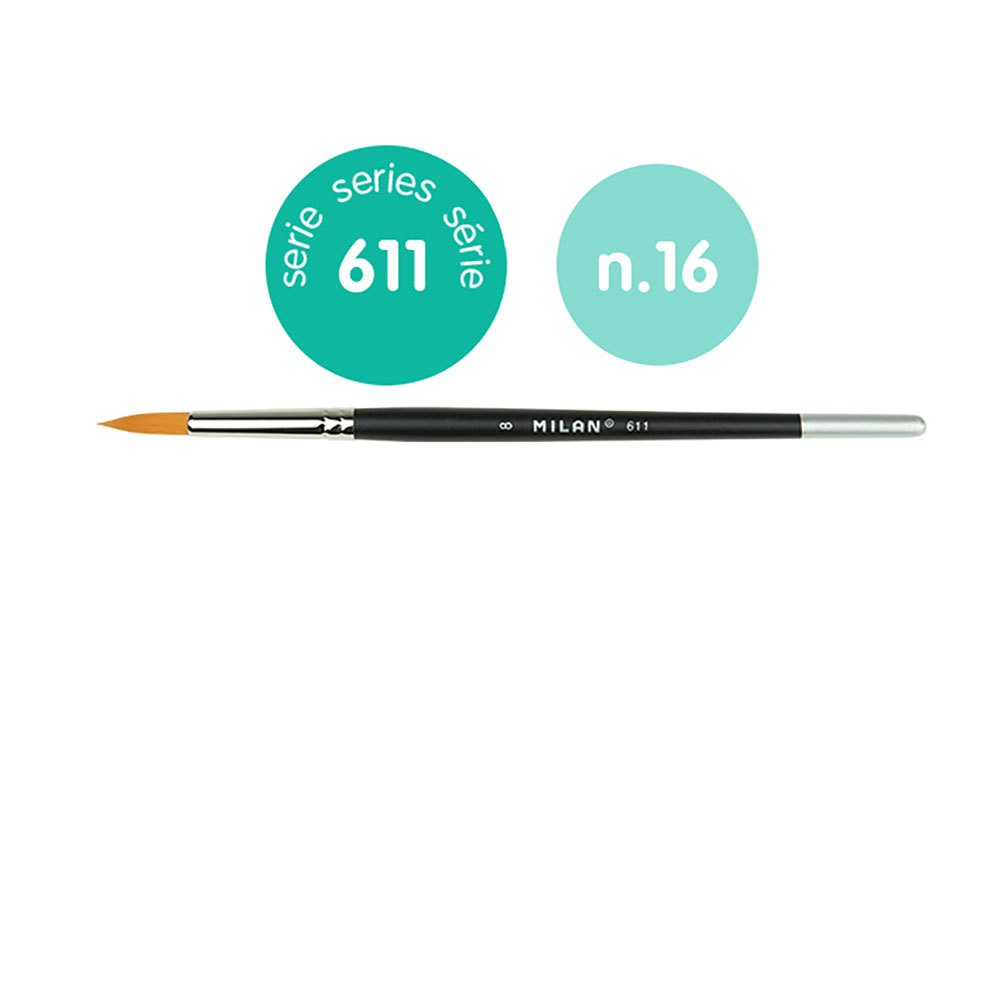 milan ´premium synthetic´ round paintbrush with short handle series 611 no. 16 noir