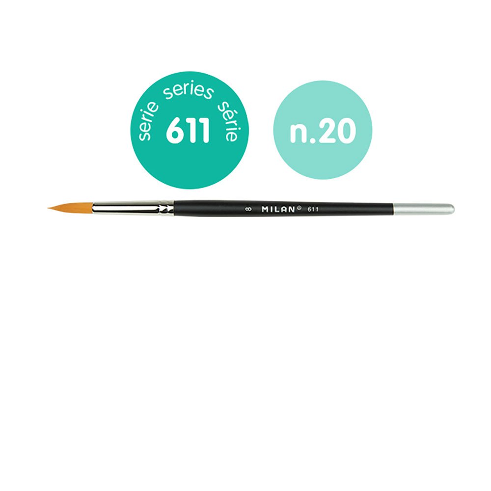 milan ´premium synthetic´ round paintbrush with short handle series 611 no. 20 noir