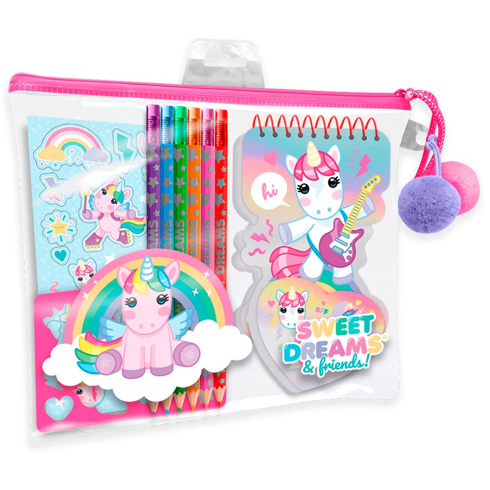 kids unicorn stationery set with toiletry bag 27x22 cm multicolore
