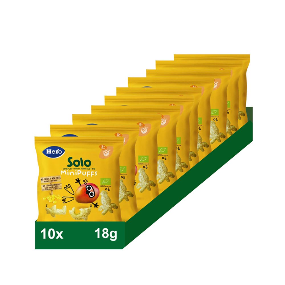 hero solo 100% organic mango minipuff snack box for babies from 8 months 18g 5 units jaune