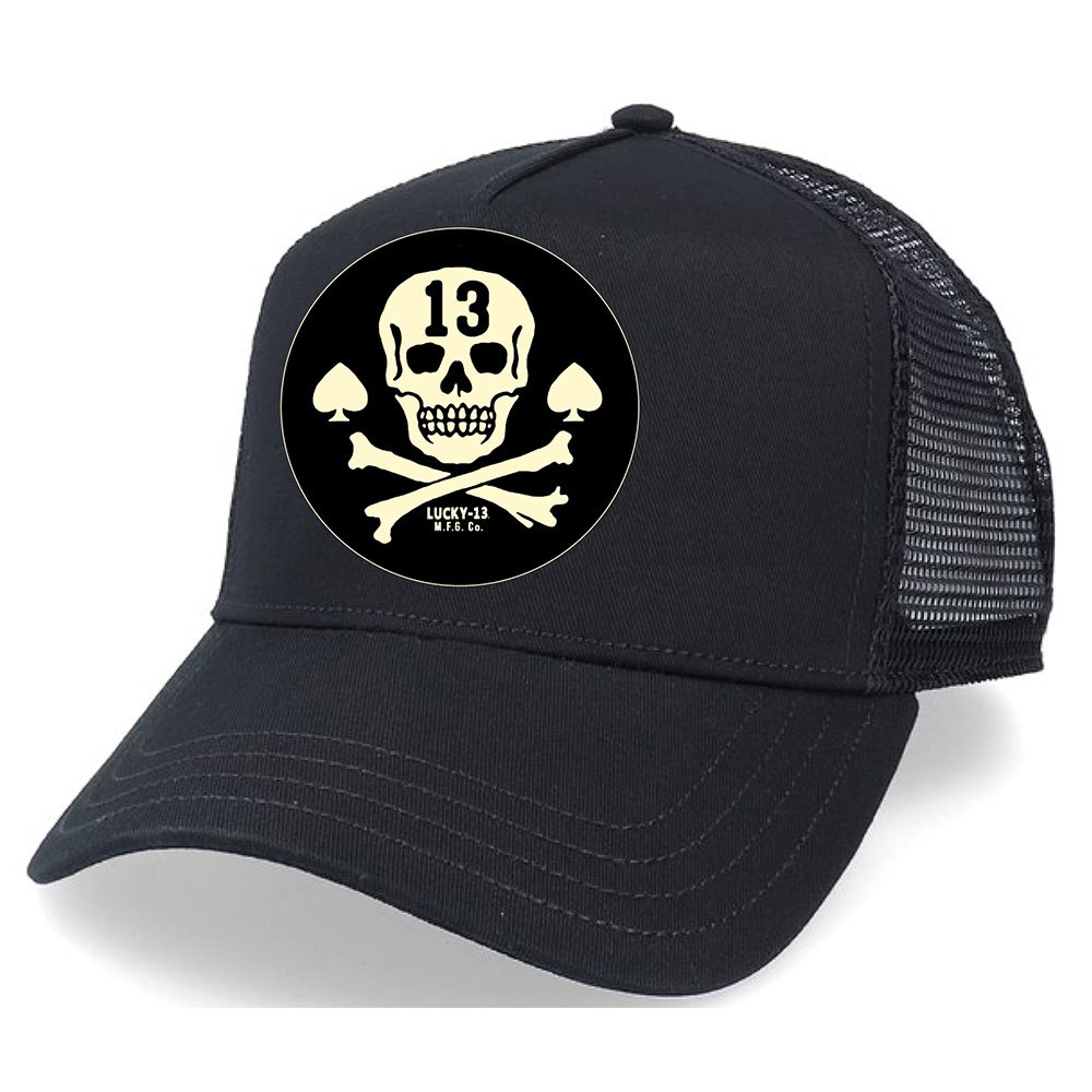 lucky 13 pirate skull trucker cap noir  homme