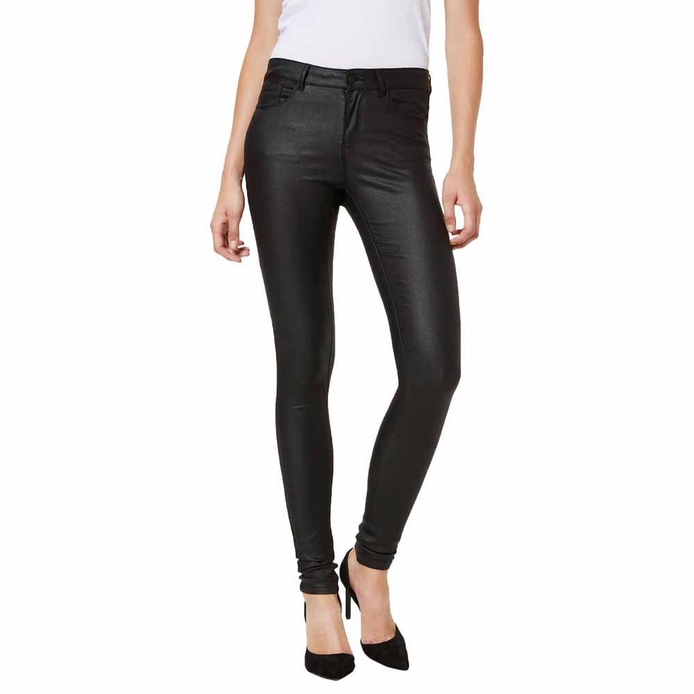 vero moda seven normal waist smooth coated jeans noir 2xs / 34 femme