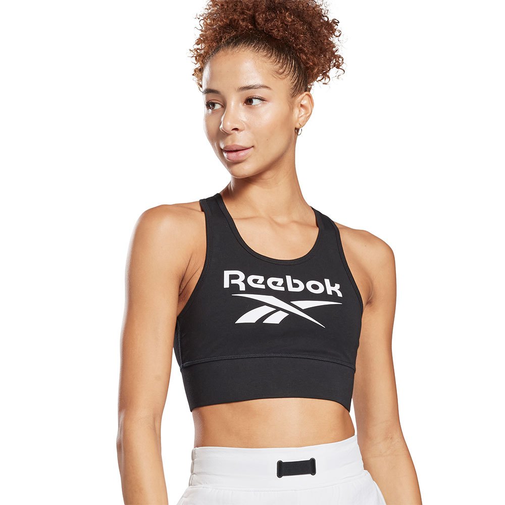 reebok identity big logo light support sports bra noir m femme
