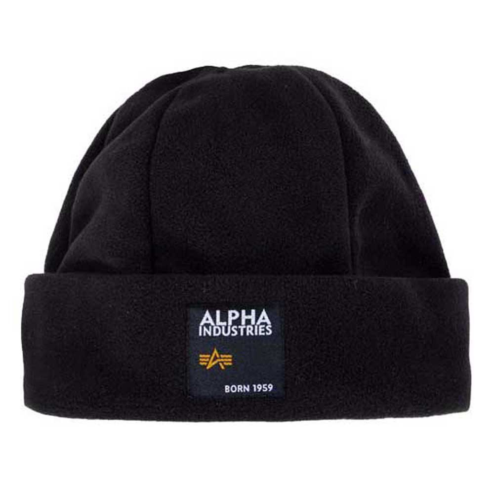 alpha industries label fleece beanie noir  homme
