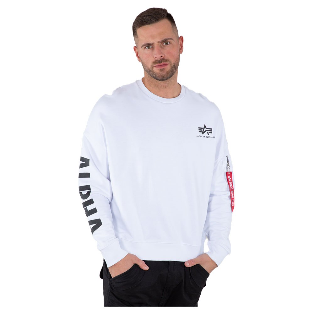 alpha industries sleeve print oversize sweater blanc s homme