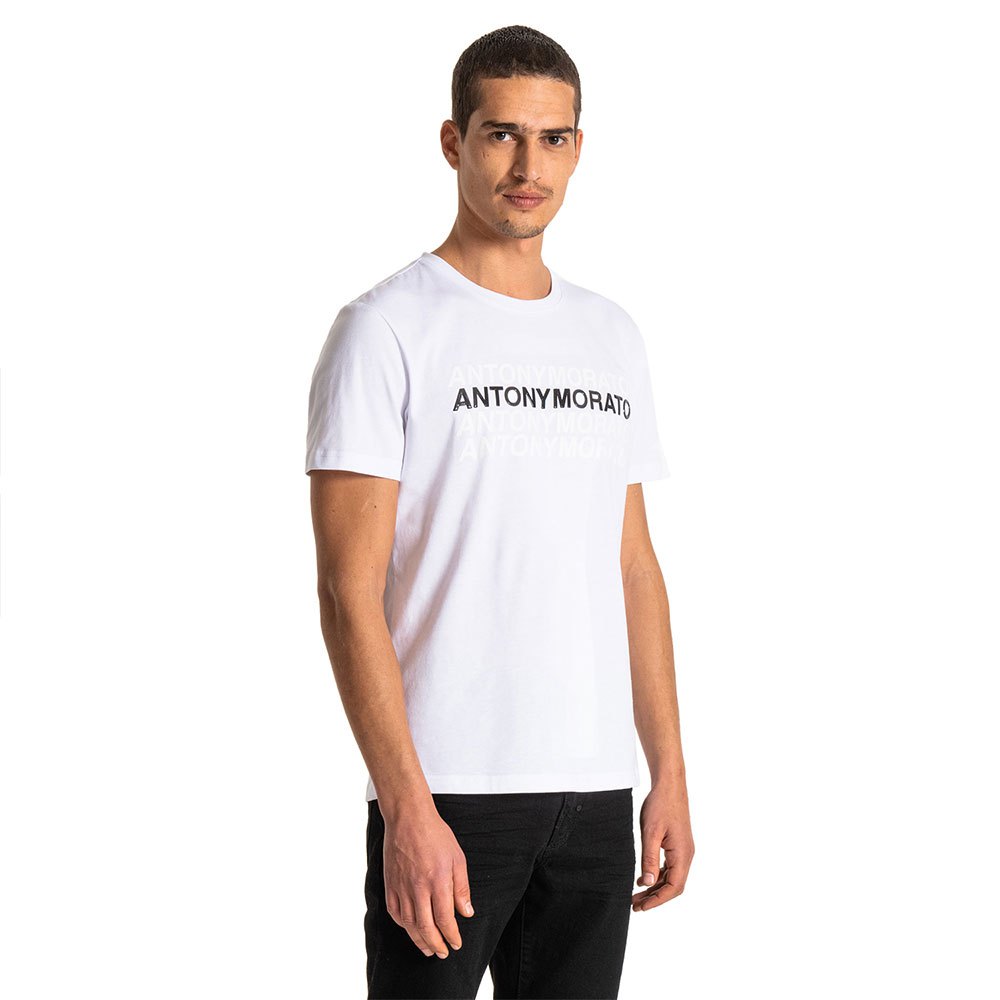 antony morato slim-fit in 100% cotton with a print at front short sleeve t-shirt blanc l homme