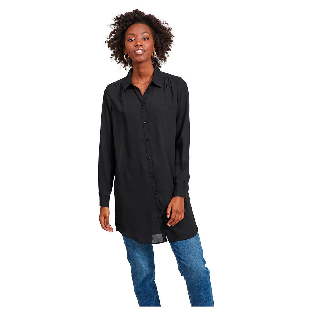 vila lucy button long sleeve tunic shirt noir 36 femme