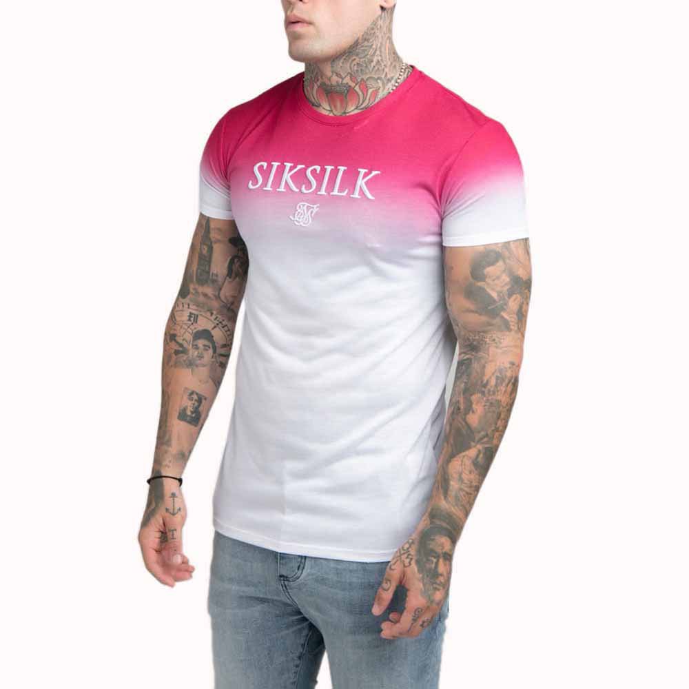 siksilk high fade embroidery gym short sleeve t-shirt rose m homme
