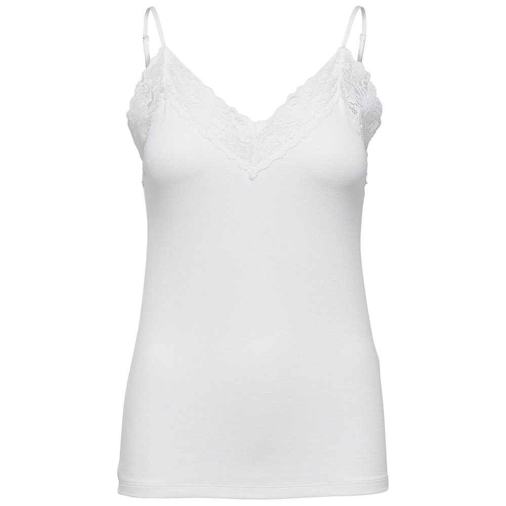 selected mandy rib lace sleeveless t-shirt blanc s femme