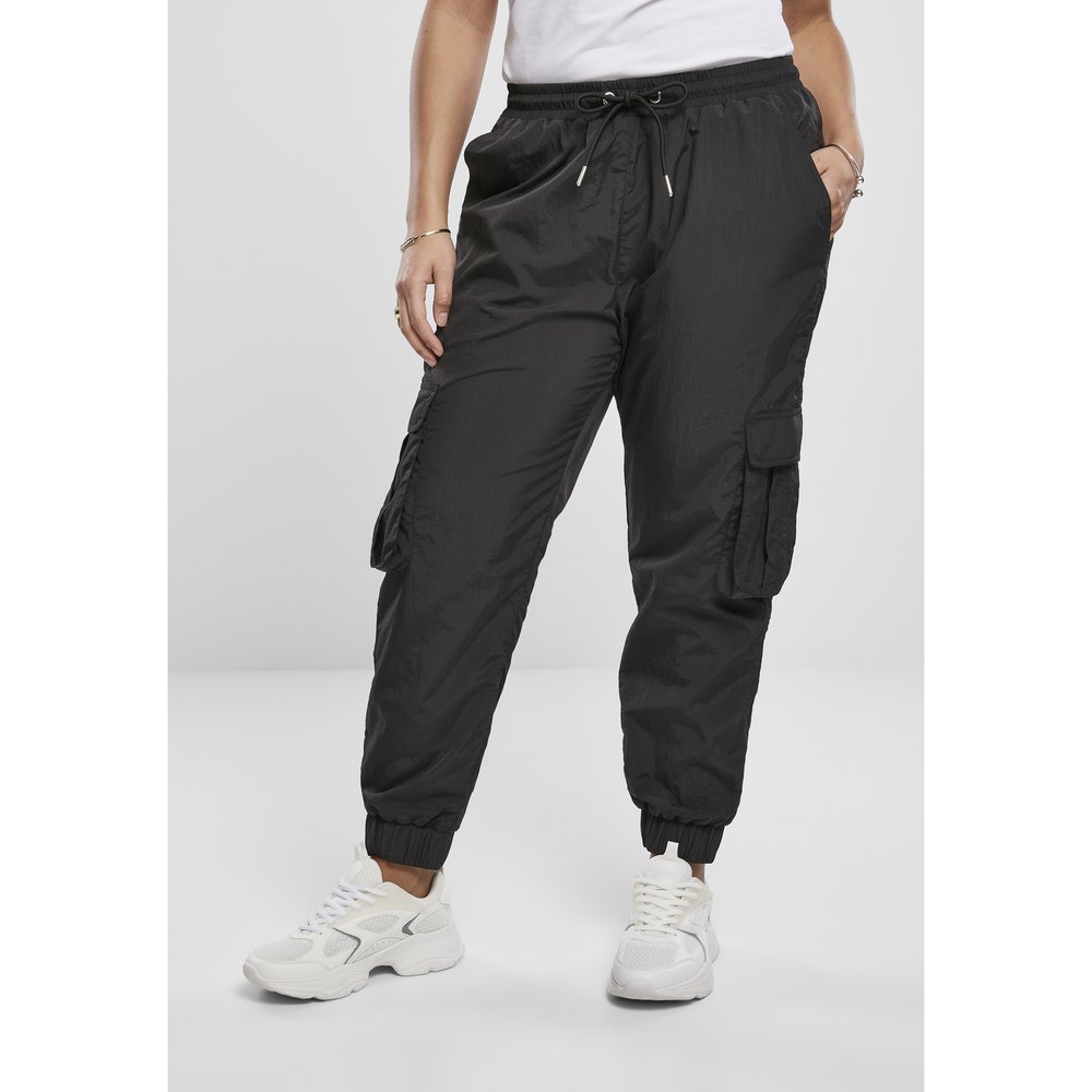 urban classics high waist crinkle nylon cargo pants noir 4xl femme