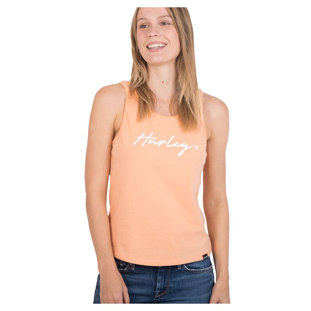 hurley oceancare one&only script sleeveless t-shirt orange xs femme