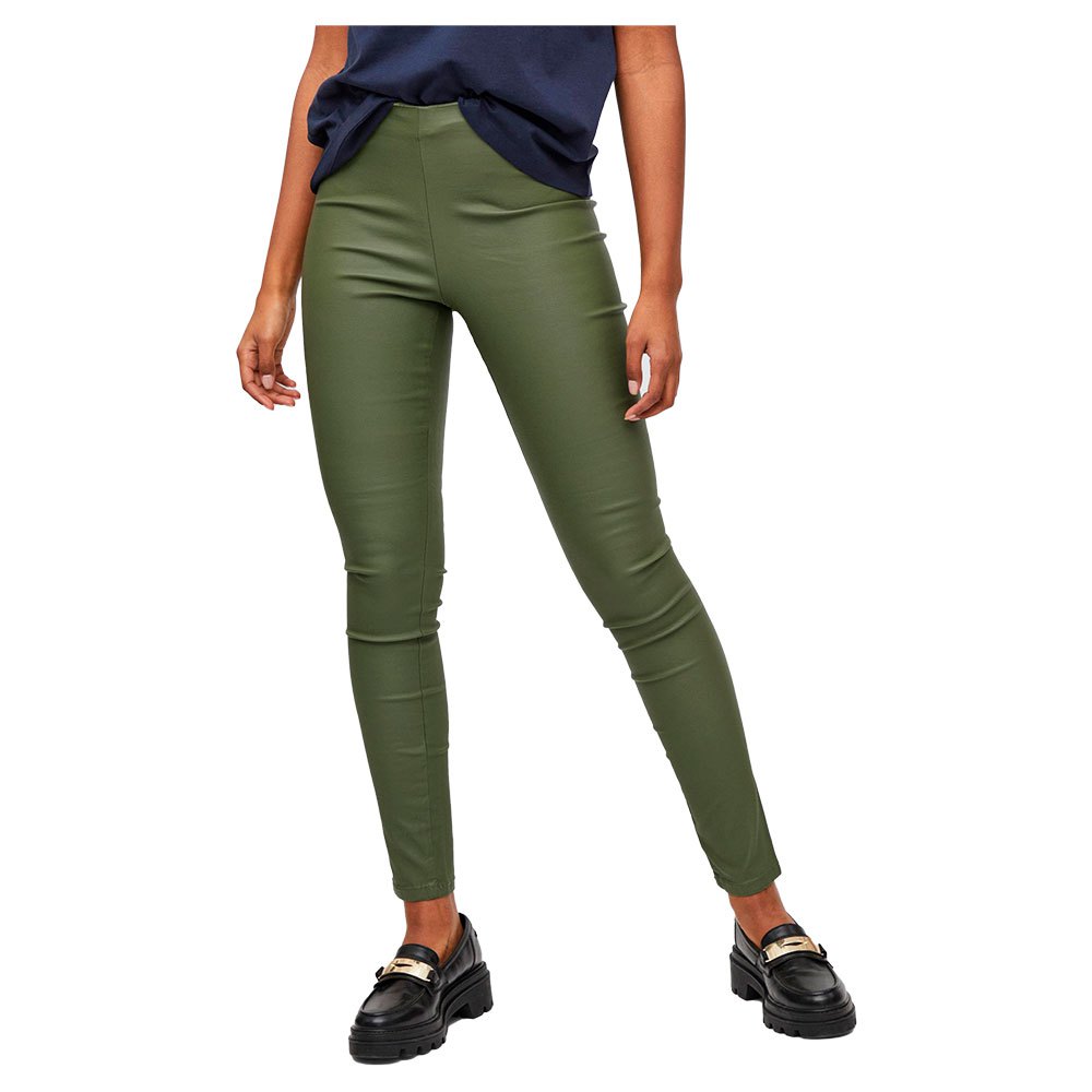 vila commit coated raw skinny plain leggings vert s femme