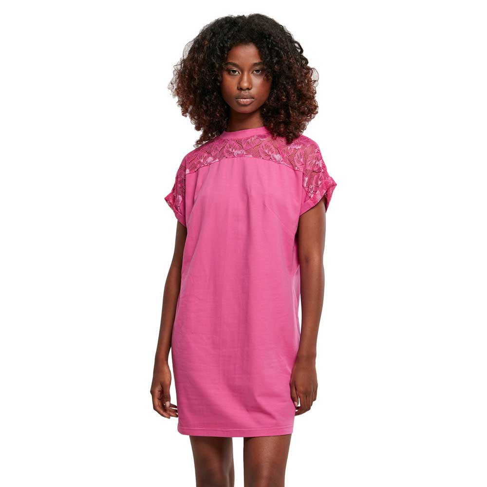 urban classics lace short sleeve short dress rose 3xl femme