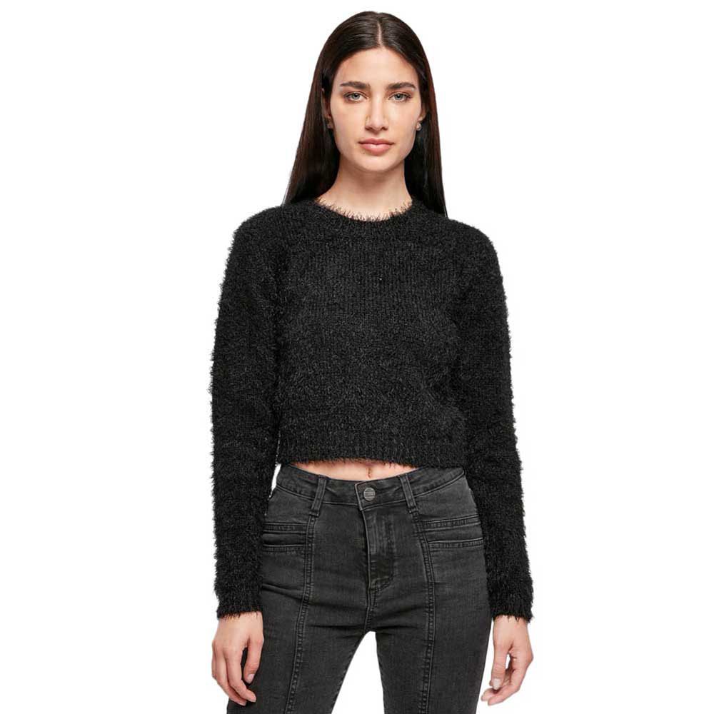 urban classics cropped feather o neck sweater noir 2xl femme