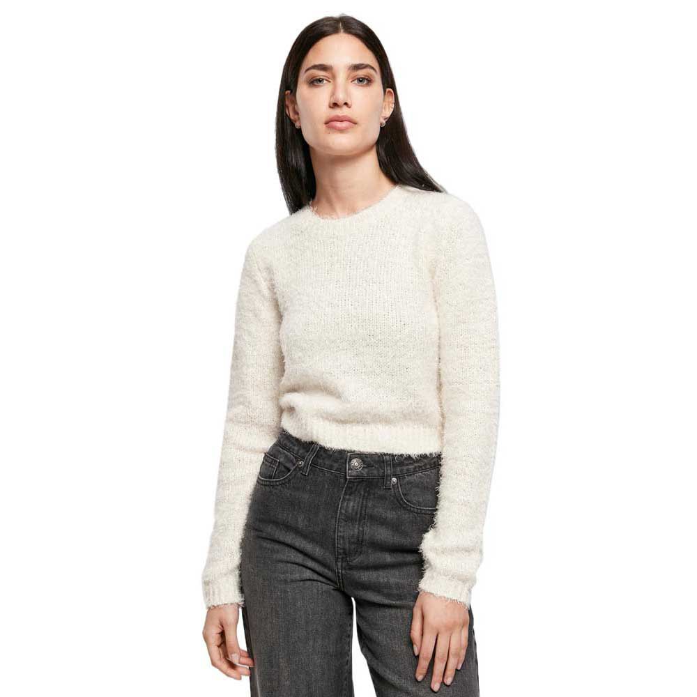 urban classics cropped feather o neck sweater blanc 3xl femme