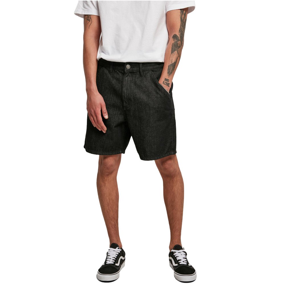 urban classics organic bermuda mid waist denim shorts noir 40 homme
