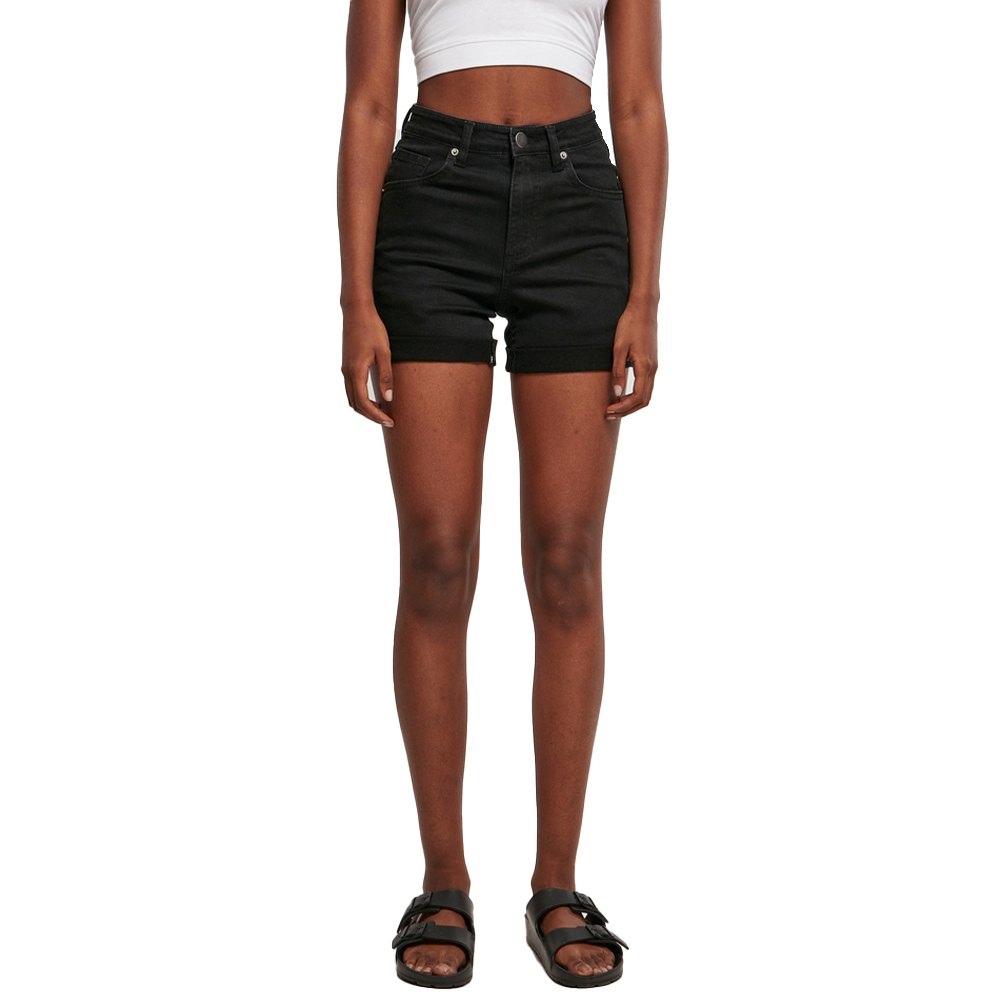 urban classics organic stretch mid waist denim shorts noir 26 femme
