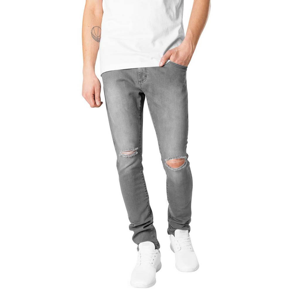 urban classics slim fit knee cut mid waist jeans gris 28 homme