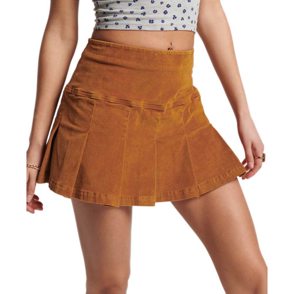 superdry vintage cord pleat mini skirt marron 2xs femme