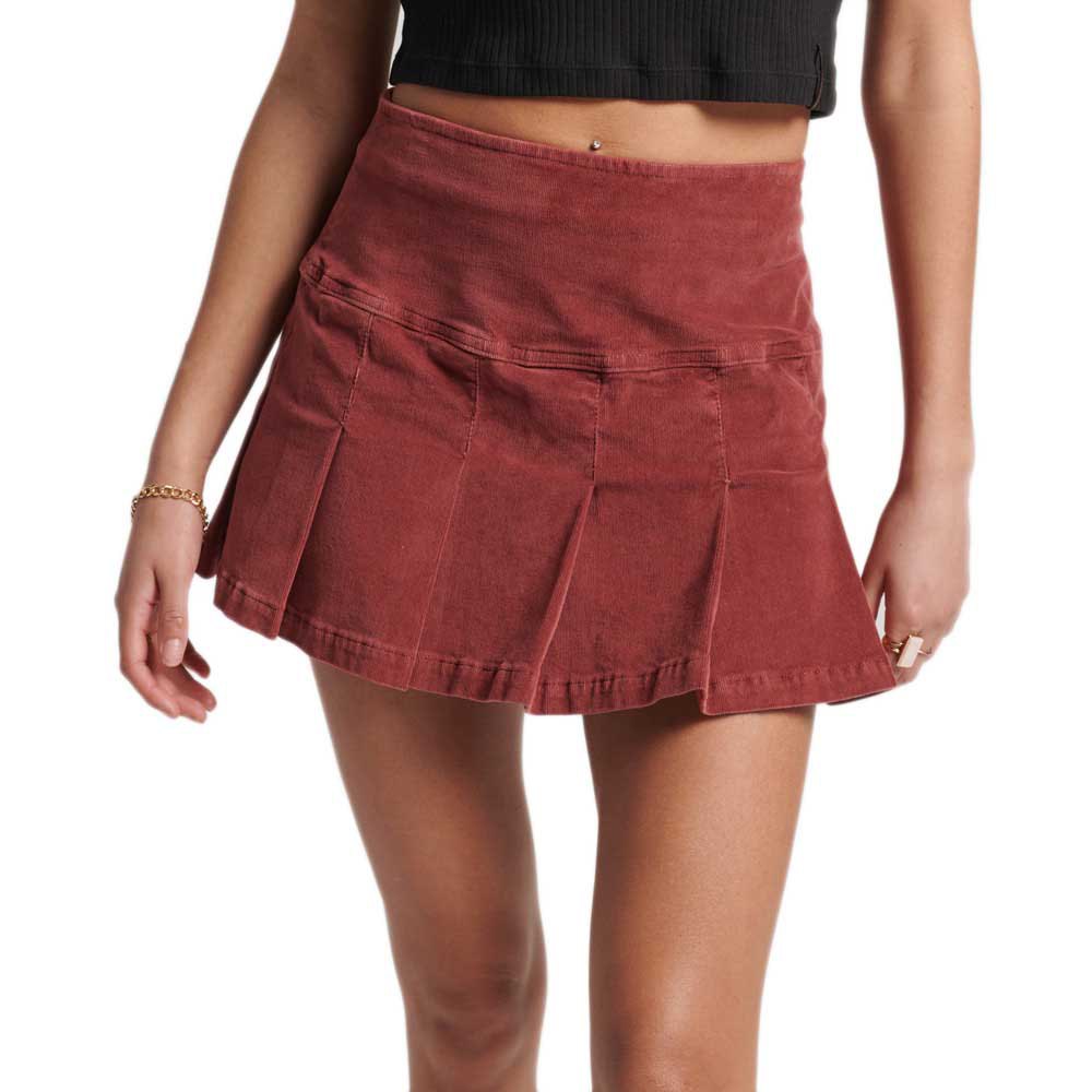 superdry vintage cord pleat mini skirt rouge xs femme