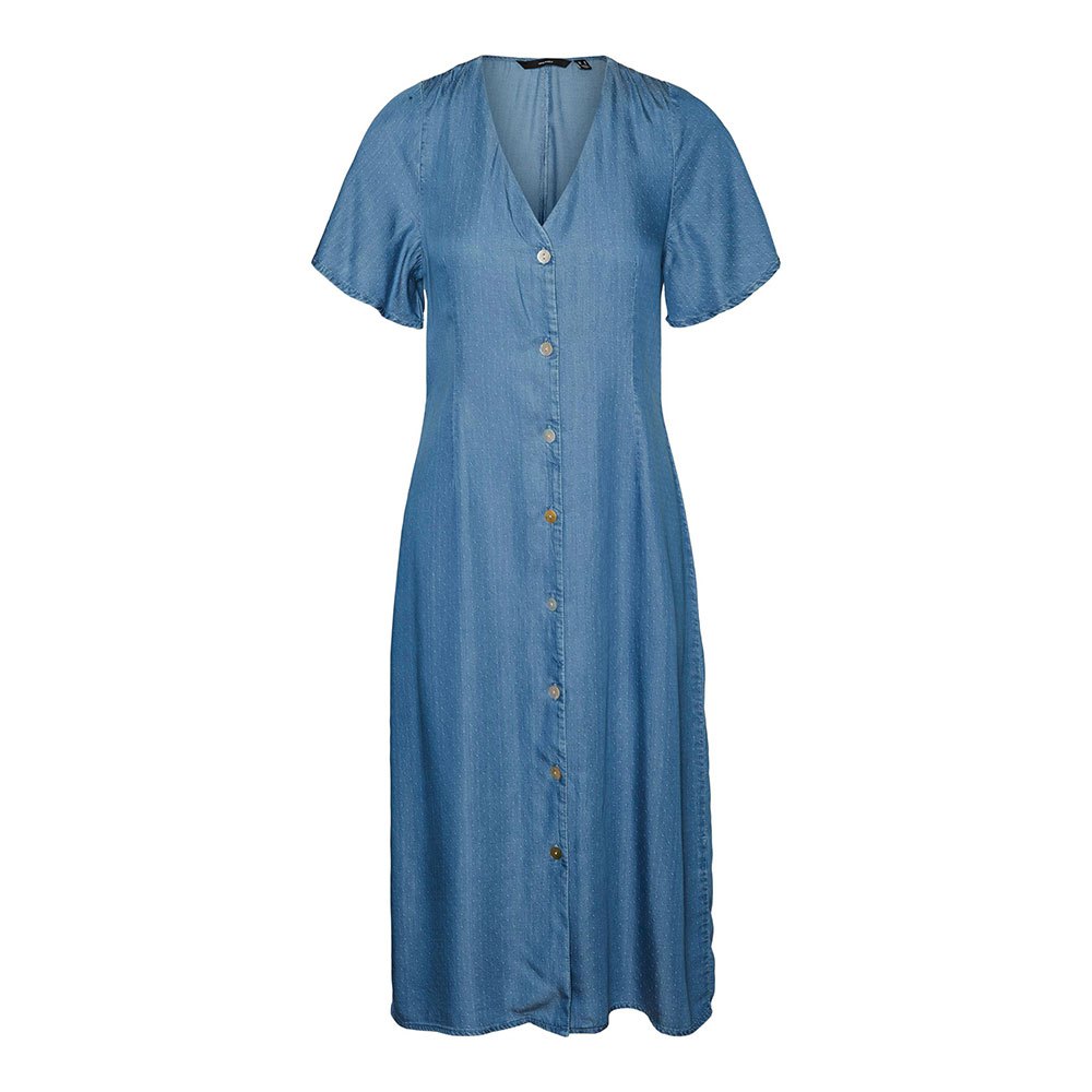 vero moda liliana calf short sleeve long dress bleu l femme