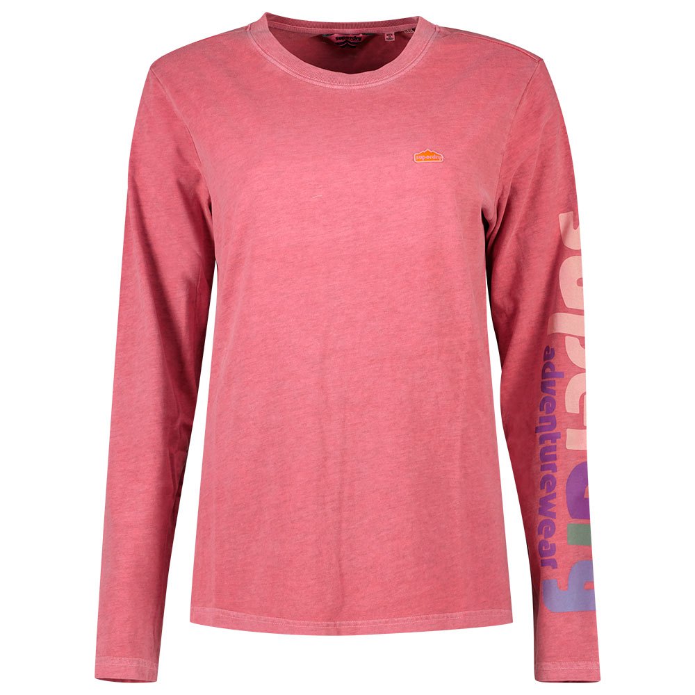 superdry vintage 90s terrain ls top long sleeve t-shirt rose xs femme
