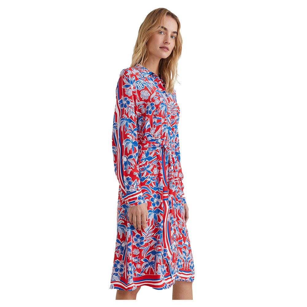 tommy hilfiger scarf print relaxed fit long sleeve midi dress rouge 36 femme