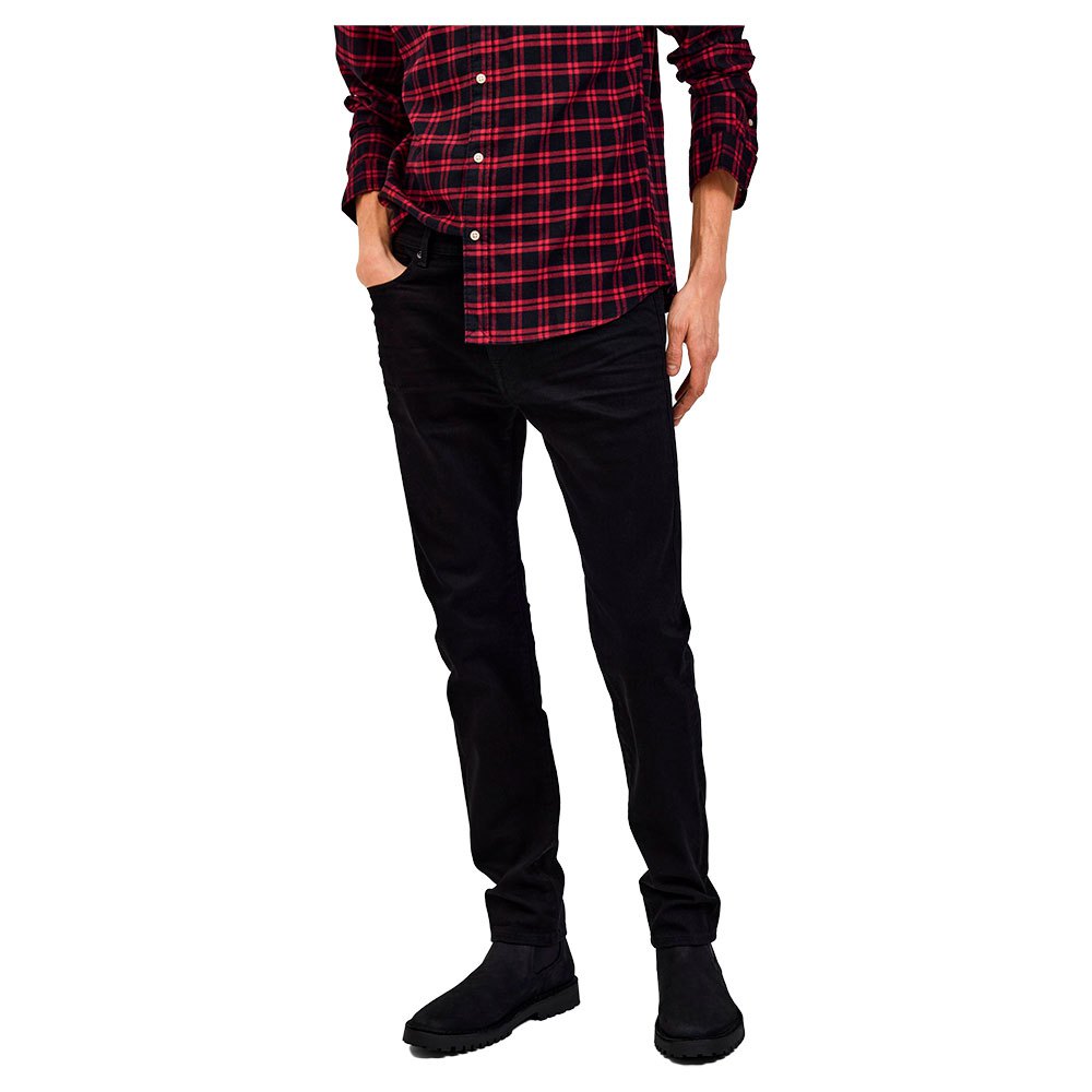 selected slim leon 24001 mid waist jeans noir 32 / 34 homme