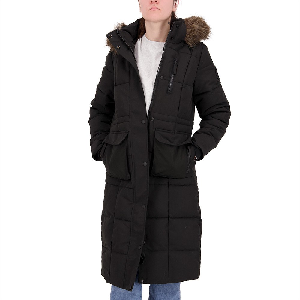 superdry longline faux fur everest jacket noir 2xs femme