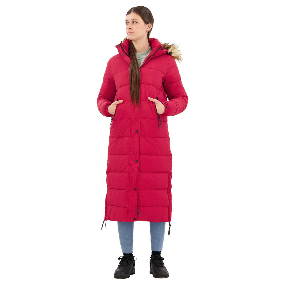 superdry vintage hooded mid layer long jacket rouge m femme
