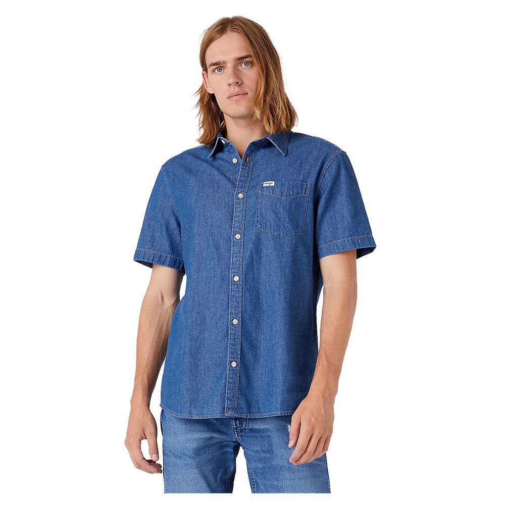 wrangler 1 pocket regular fit short sleeve shirt bleu l homme