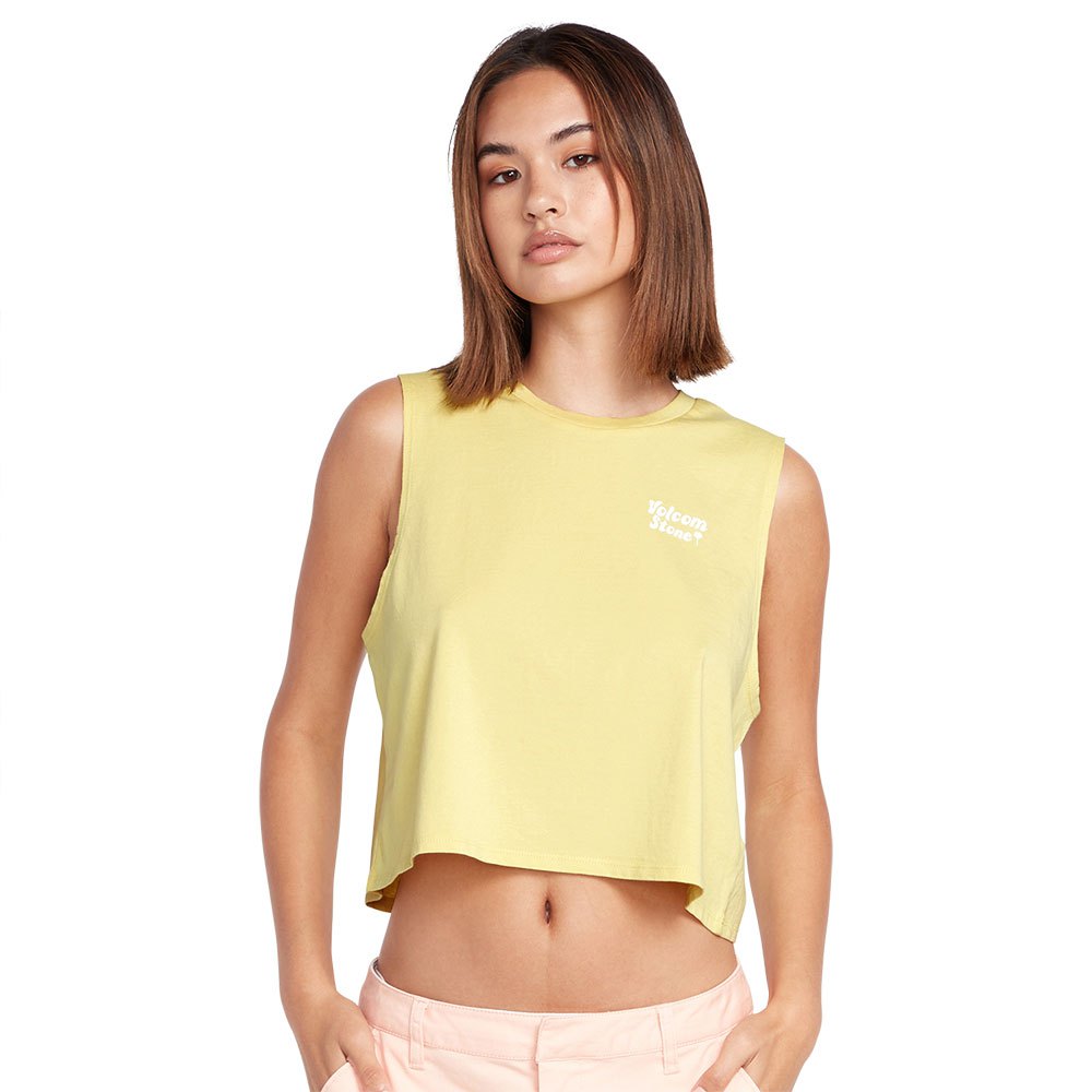 volcom stone hour crop sleeveless t-shirt jaune xs femme
