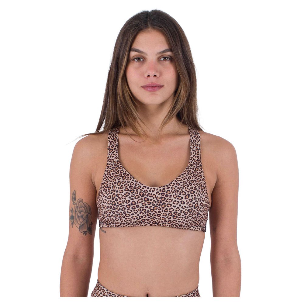hurley max leopard cross back bikini top marron l femme