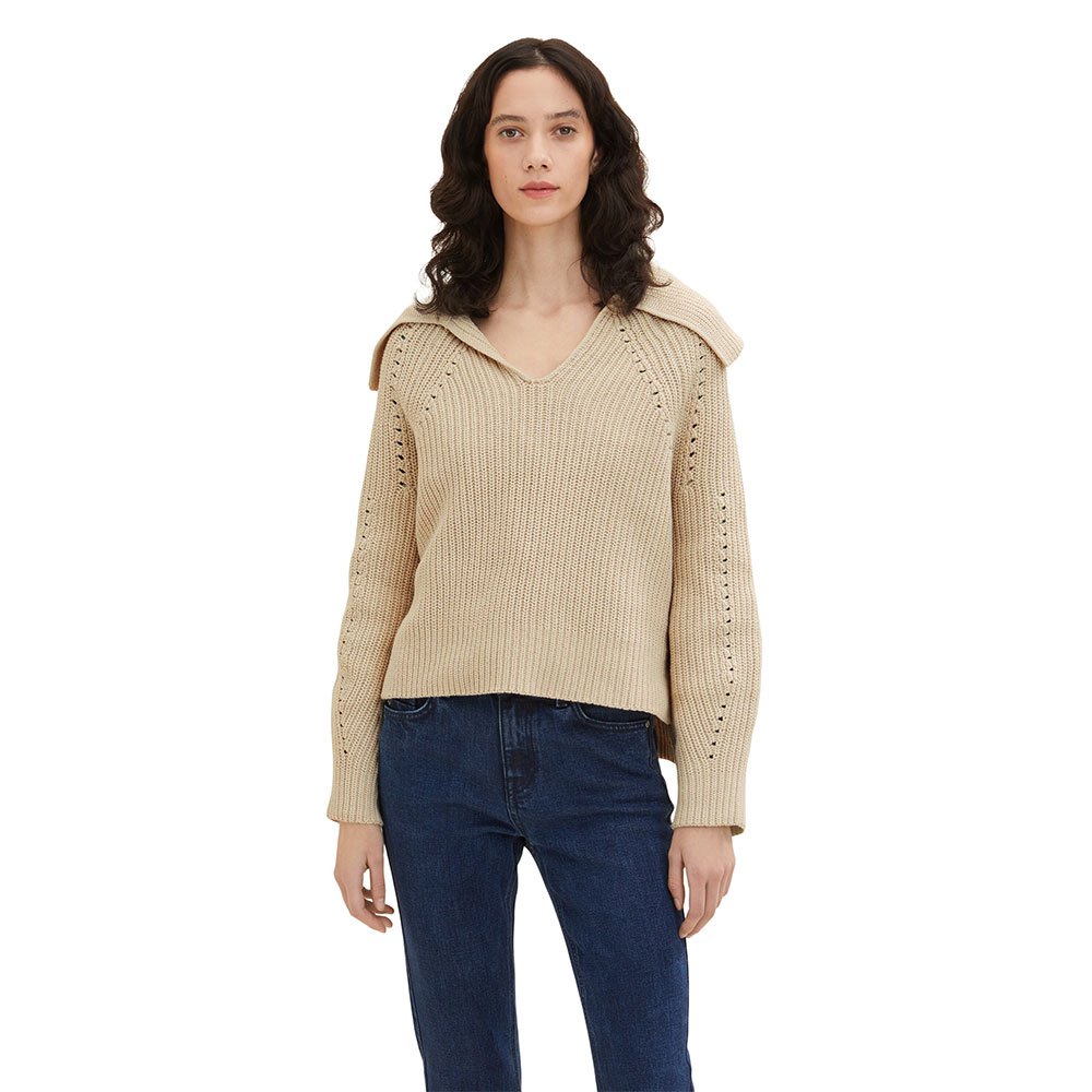 tom tailor knit pullover troyer rib sweater beige l femme