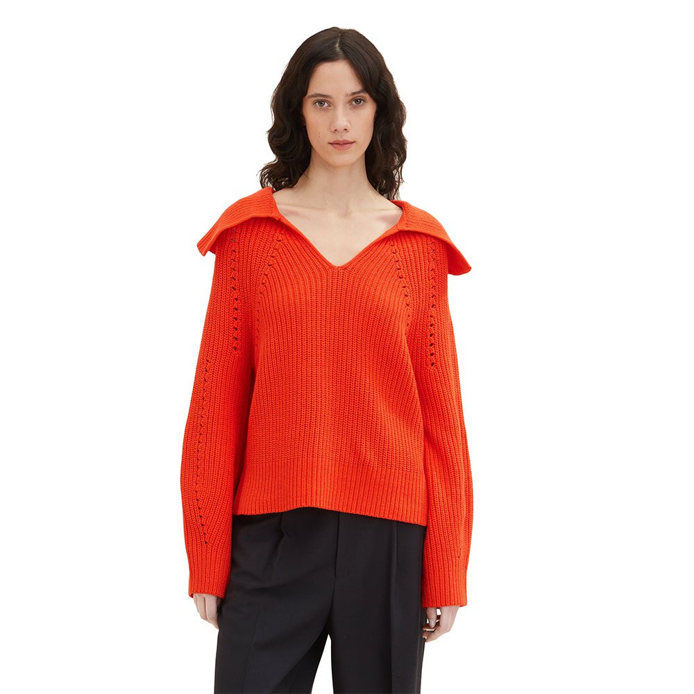 tom tailor knit pullover troyer rib sweater orange l femme