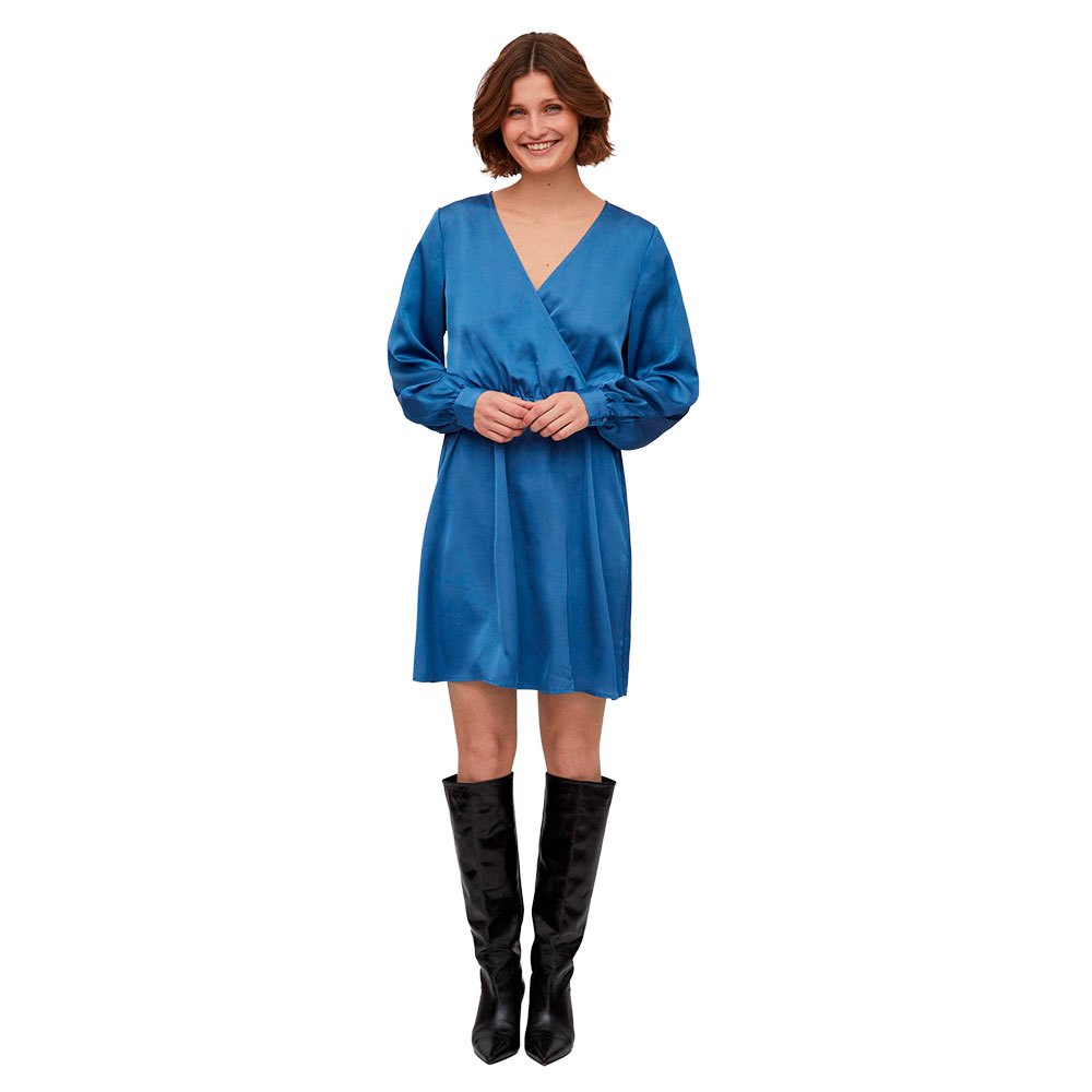 vila ellette wrap long sleeve dress bleu 36 femme