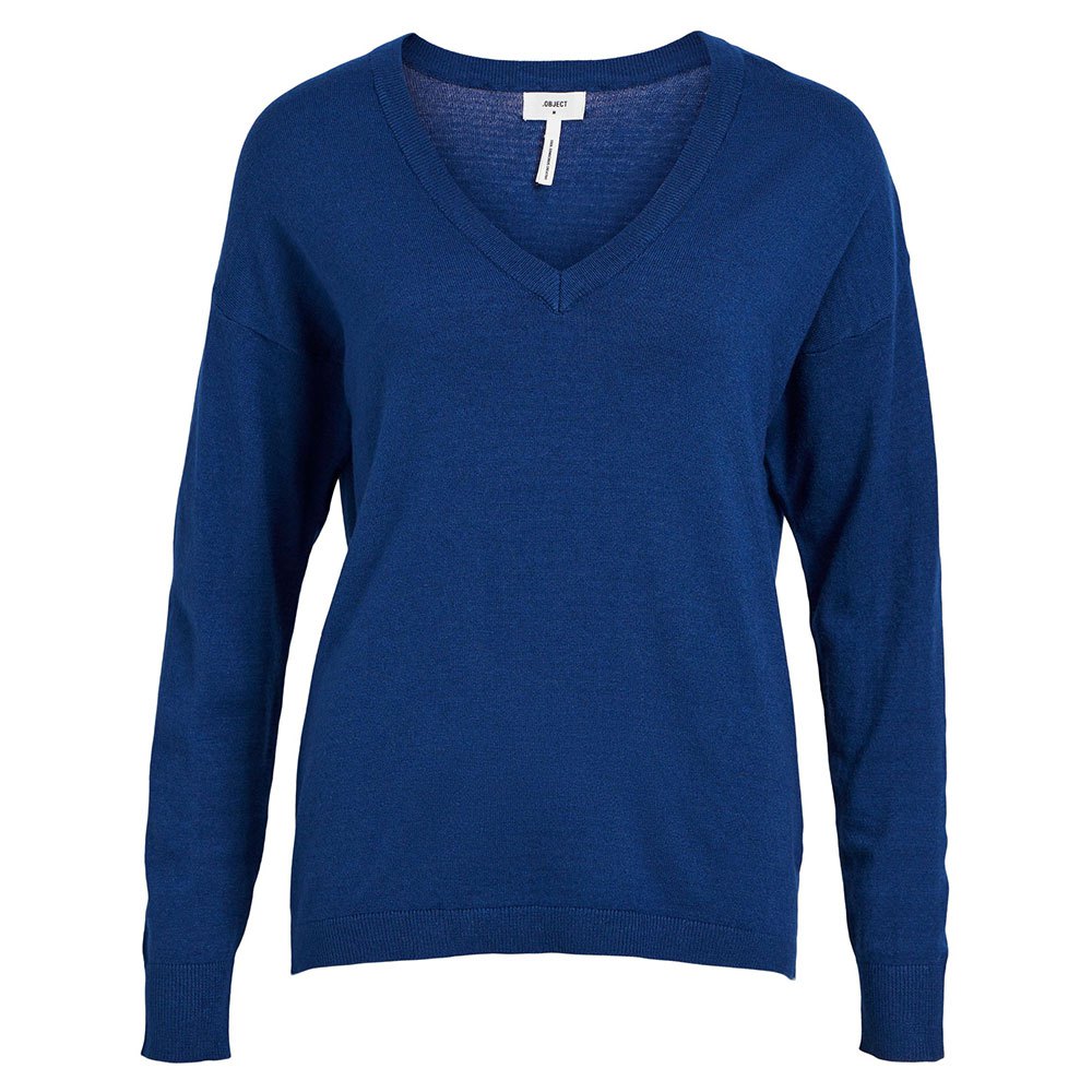 object thess long sleeve v neck sweater bleu l femme