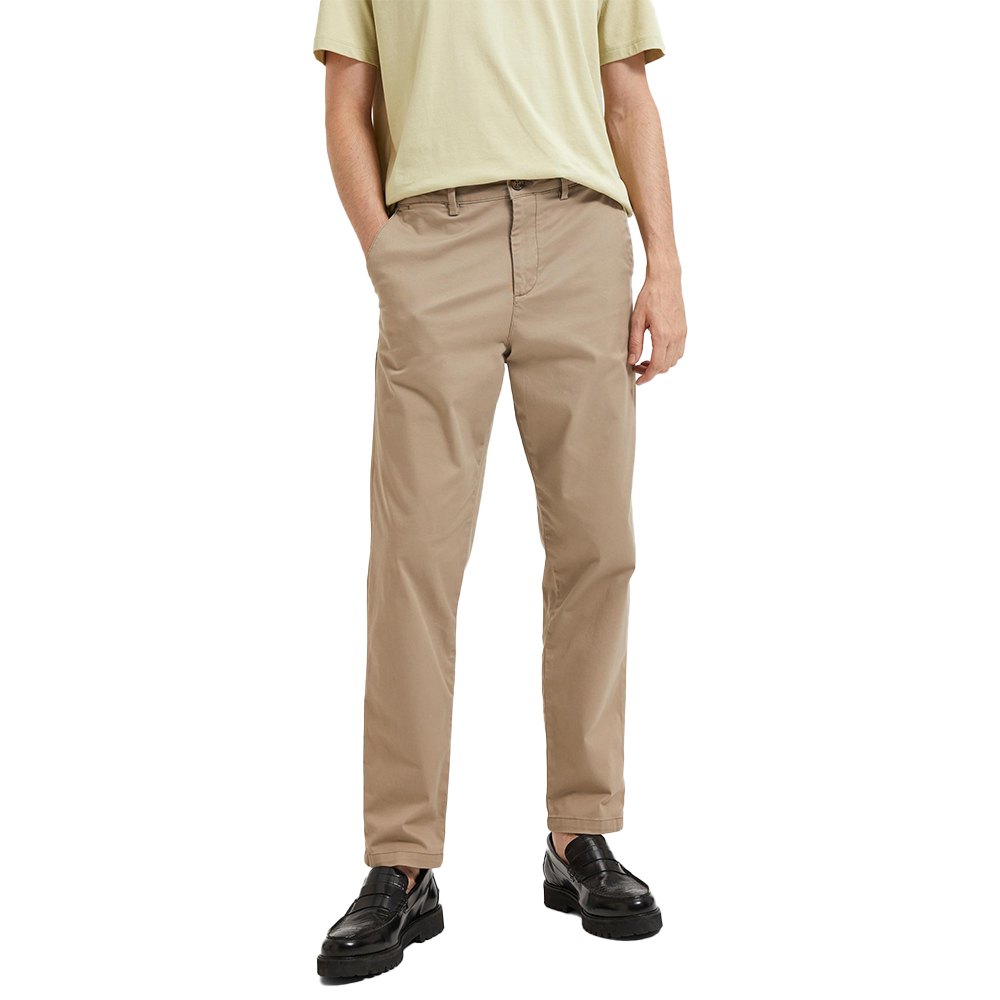 selected new miles slim tapered fit chino pants beige 30 / 34 homme