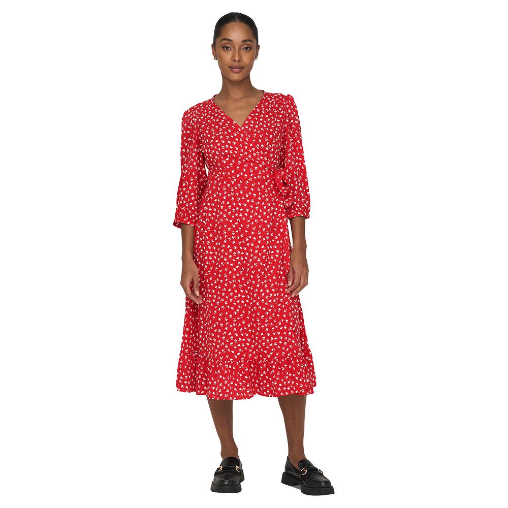 only olivia wrap midi 3/4 sleeve dress rouge m femme