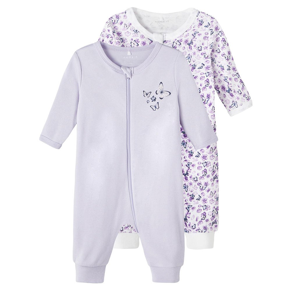 name it zip purple flower pyjama 2 units blanc,violet 4 years fille